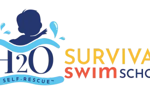 H2O Survival Swim School logo, featuring a baby silhouette in water. Learn ISR self-rescue vs. traditional swim lessons.