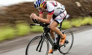Jesse Thomas in full race mode, pushing hard on his bike.