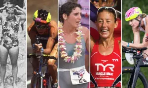 Paula Newby Fraser, a legendary triathlete, in various stages of her career, from early races to triumphant finishes.