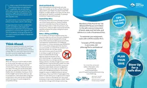 Tips for safe diving: steer up, plan your dive, and always think ahead to avoid injury.