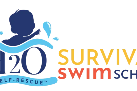 H2O Survival Swim School logo, featuring a baby silhouette in water. Learn ISR self-rescue vs. traditional swim lessons.