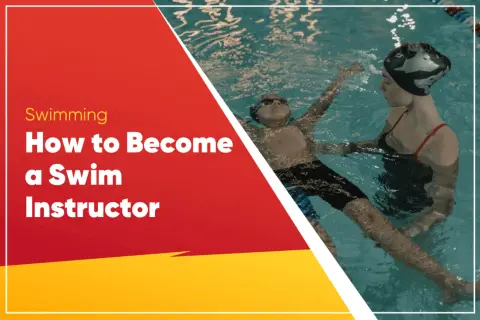 A swim instructor guides a young boy in the water. Learn how to become a swim instructor and share your passion for swimming.