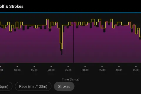 A graph showing swimming strokes over time. A good swolf score is indicated by lower numbers, suggesting efficiency.