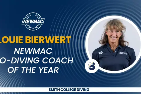 Louie Bierwert, NEWMAC Co-Diving Coach of the Year, smiles.