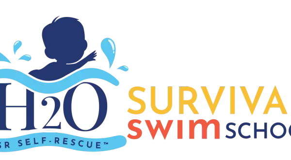 H2O Survival Swim School logo, featuring a baby silhouette in water. Learn ISR self-rescue vs. traditional swim lessons.