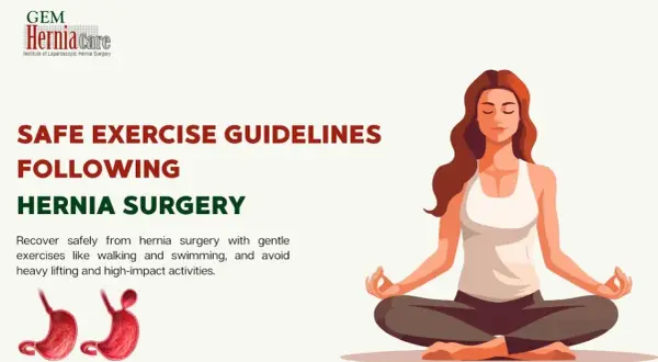 Safe exercise guidelines after hernia surgery, including when you can swim. Gentle recovery with walking and swimming is encouraged.