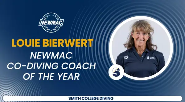 Louie Bierwert, NEWMAC Co-Diving Coach of the Year, smiles.