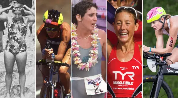 Paula Newby Fraser, a legendary triathlete, in various stages of her career, from early races to triumphant finishes.