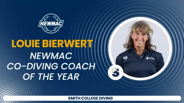 Louie Bierwert, NEWMAC Co-Diving Coach of the Year, smiles.
